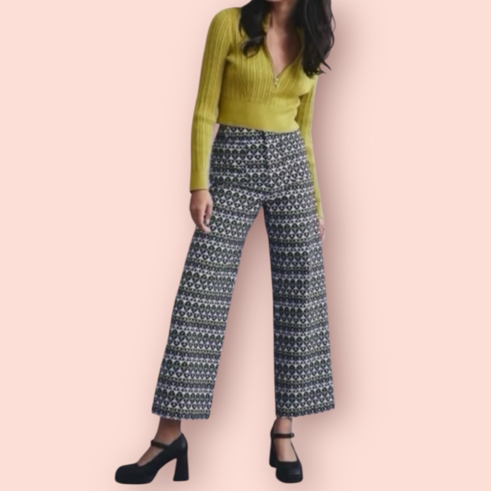 MAEVE Anthropologie The Collette Airplane Print Wide Leg Cropped Pants 28 Tall